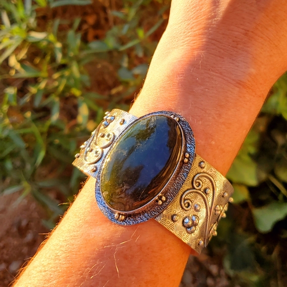New Indian Moss Agate 925 Silver Cuff Bracelet. - Picture 6 of 16